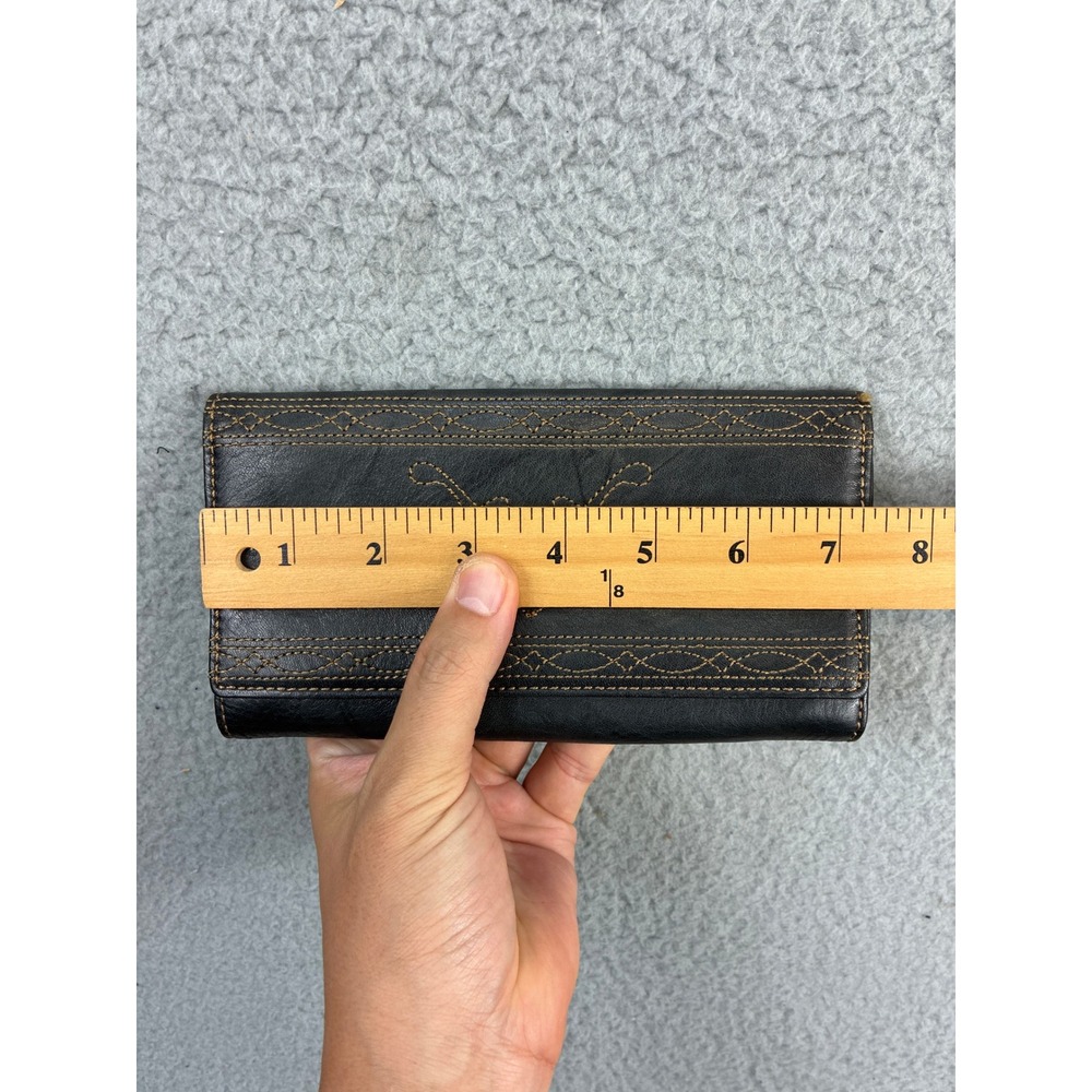 Frye Western Stitch Flap Continental Wallet Womens OS Black Leather Clutch Boho - Picture 13 of 14
